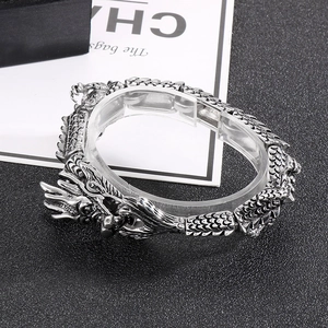 Retro punk dragon scale stainless steel bracelet for men with vintage silver finish