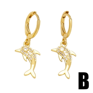 Boucles d'oreilles dauphin en or 18 carats avec pavé de zircons étincelants