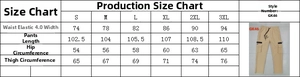 Detailed size guide for GK46 men's cargo pants including waist and length measurements