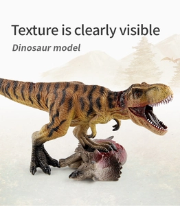 Detailed view of realistic T-Rex and Triceratops dinosaur model with skin texture