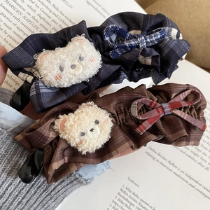 Détails de barrettes à cheveux en tissu avec broderie ours et nœud à carreaux sur livre