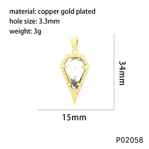 Detailed view of faceted gemstone pendant with 34x15mm dimensions and gold plated finish