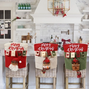 Housse De Dossier De Chaise Noël Intissé Feutre 3D Père Noël Bonhomme De Neige Renne Décoration De Fête