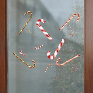 Christmas candy cane window stickers in red and green stripes for holiday decoration