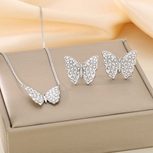 Fashion titanium steel butterfly jewelry set with pearls including necklace and earrings