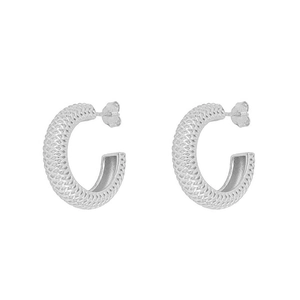 Silver S925 needle mesh C-shaped hoop earrings with retro woven texture and butterfly clasp