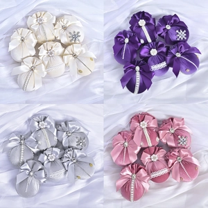 Luxury Christmas Tree Hanging Ornaments Velvet Satin Balls With Bow Rhinestone Artificial Pearl Elegant Festive Holiday Home Decor