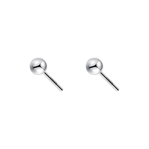Minimalist S999 sterling silver ball stud earrings with polished finish on white background