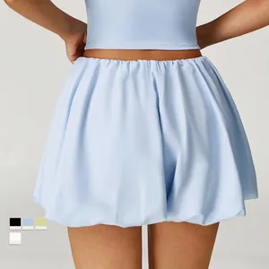 Women's quick-dry athletic puff skirt for yoga and running with elastic high waist