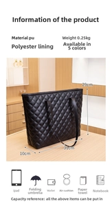 Detailed dimensions of black quilted tote bag with 31x29x10cm size marking and capacity guide