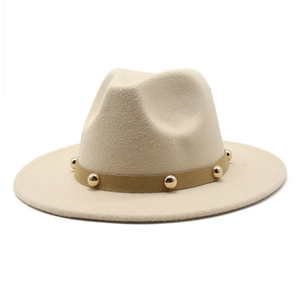 Classic Fedora Hat Cotton Polyester Blend Retro Jazz Style With Gold Metal Rivet Belt Wide Flat Brim Unisex