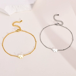 Tobilleras minimalistas de elefante en acero de titanio dorado y plateado con cadena ajustable