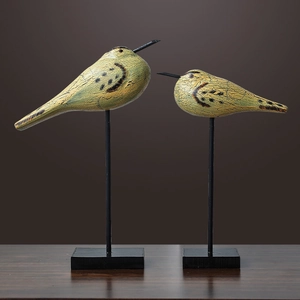 Ensemble de Figurines d'Oiseaux en Bois Craquelé Minimaliste Nordique Statue d'Animal Moderne Décoration de Bureau Maison