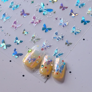 Holographic butterfly nail art stickers M-573 with 3D laser effect for manicure decoration