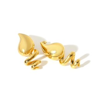 Modern 18k gold plated stainless steel teardrop spiral earrings for a minimalist look