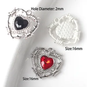 Minimalist alloy heart pendant with zircon inlay and 2mm hole for DIY jewelry making