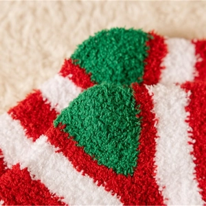 Thick Christmas coral fleece thermal socks featuring red, white and green plush stripes