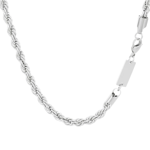 Silver stainless steel hip-hop rope chain necklace with a blank square pendant tag
