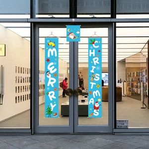 Set di tre striscioni per porta Buon Natale azzurro con grafica di pupazzo di neve e renne