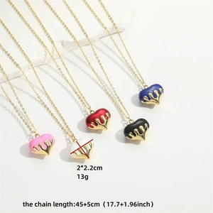 Peach heart pendant necklaces in five colors with gold chain and size measurements