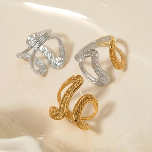 Minimalist textured geometric stainless steel open rings in gold, silver and mixed tones