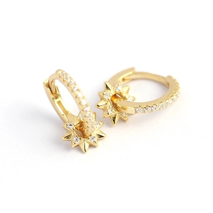 Elegant gold plated S925 silver hoop earrings with rotating cubic zirconia star pendant