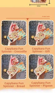 Detail showing four 4.5cm Capybara rotating keychains with golden lobster clasps