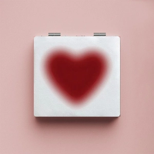 Portable double-sided folding makeup mirror with heart design on elegant white cover