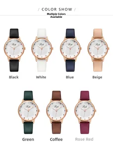 Collection of fashion ladies quartz watches with rhinestone dials in seven leather strap colors