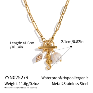 Detailed size chart of 18K gold plated stainless steel necklace with ocean charms