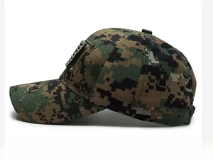 Side view of tactical baseball cap in digital jungle camouflage with durable fabric