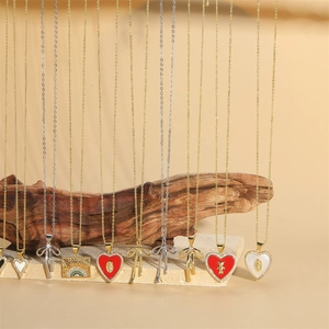 Pendant Necklace Copper Heart Bow Madonna Bear Minimalist French Retro Jewelry For Women Micro Pave Zircon Enamel Trendy