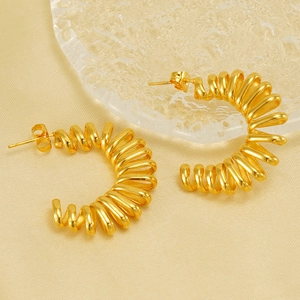 Modern 18k gold plated stainless steel spring spiral hoop earrings for women