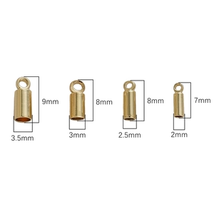 14K gold-plated cylindrical cord ends for jewelry making in four sizes on white background