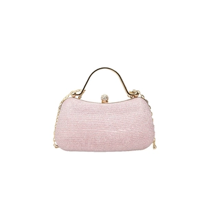 Pochette de soirée élégante à paillettes roses avec anse dorée et bandoulière chaîne