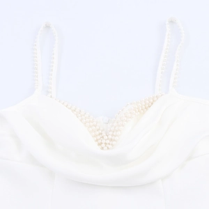 Elegant white satin cowl neck dress with pearl straps and mermaid hem for women