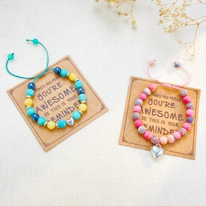 Bracelets de couple tressés ajustables avec perles en pierre et pendentif coeur