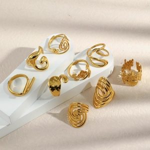 Detail of 8pcs gold flower and sea shell adjustable open rings set for women