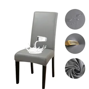 Waterproof PU leather chair cover in grey with scratch resistant and stretchable fabric