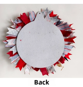 Back view of Independence Day wreath with patriotic ribbons and felt texture base