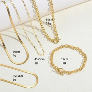 Collection of 14K gold plated water wave and snake chains with length and weight details