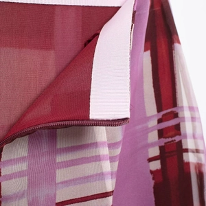 Sweet burgundy and pink plaid chiffon maxi skirt featuring a hidden zipper detail