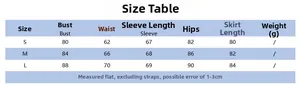 Detailed size chart for the off-shoulder slim long sleeve dress with 3D floral accent