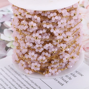 Pink crystal flower beaded chain with gold metal beads for DIY jewelry making