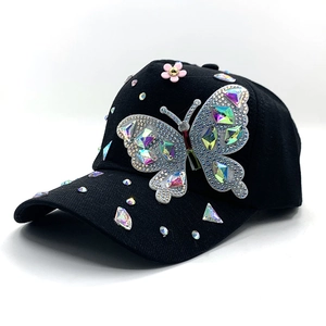 Butterfly Rhinestone Baseball Cap Polyester Fashion Sunshade Hat For Women Men Outdoor Travel Casual Bling Headwear