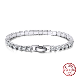Sparkling 925 sterling silver tennis bracelet with 4mm square-cut white zircon stones