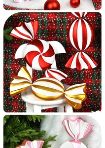 Detail of 55cm striped candy ornaments with glitter and metallic finish for Christmas decor