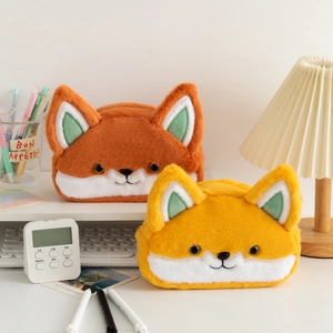 Fox Shape Plush Pencil Case Pouch Soft Large Capacity Stationery Storage Bag For Students Kids Desk Organizer Kawaii