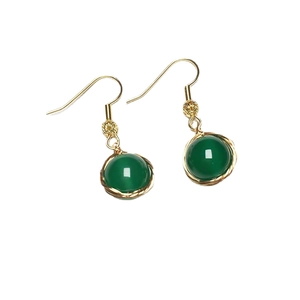 Boucles d'oreilles en or 14K avec perles d'agate verte et design vintage en fil