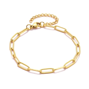 Minimalist gold paperclip chain bracelet in titanium steel with adjustable lobster clasp